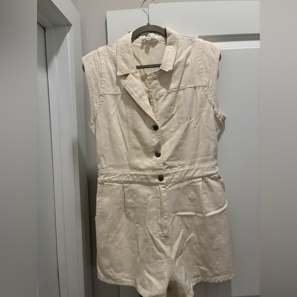 Sleeveless Cream Denim Romper